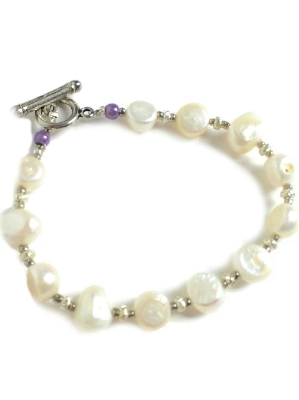 NEW 8" Baroque Freshwater White Pearl Bracelet